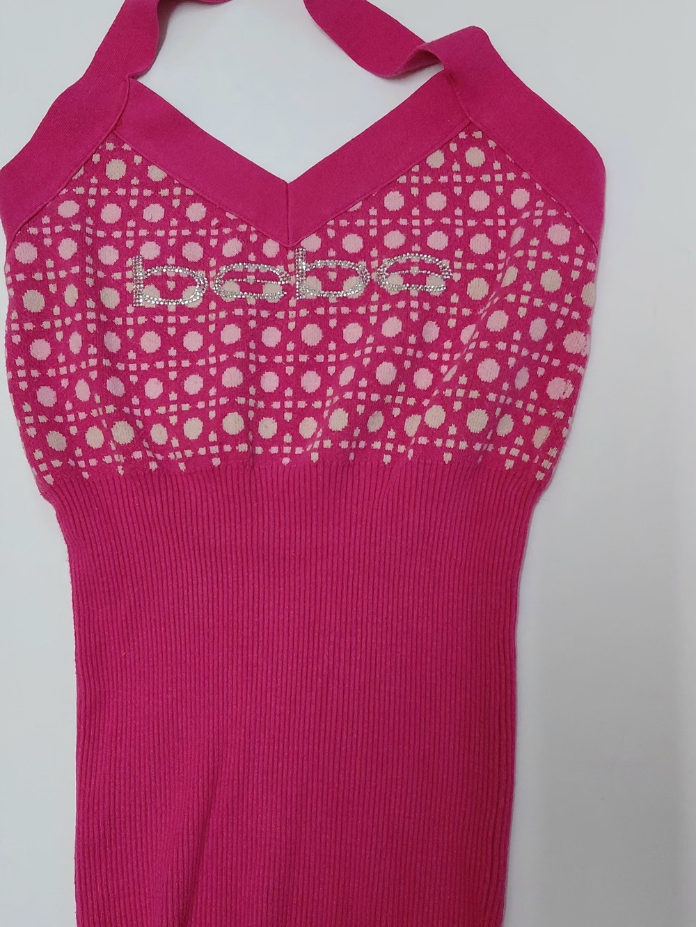 Bebe Hot Pink Stretchy Top  with Rhinestone Logo